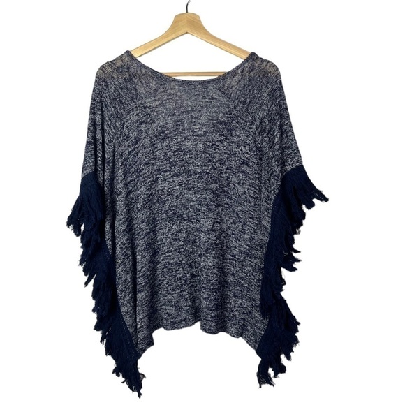 Charming Charlie Heather Blue Fringe Sleeve Knit Short Sleeve Blouse M - Picture 2 of 3